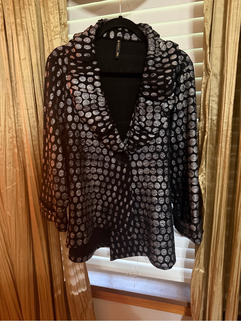 Women's Black Blazer with Silver Dot Print - Elegant Single-Button Jacket